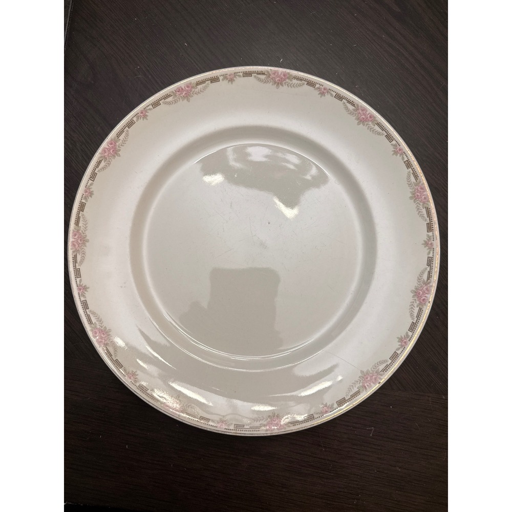 Alfred Meakin England Pink Rose Floral Greek Key‎ 10 Inch Dinner Plate Vintage
